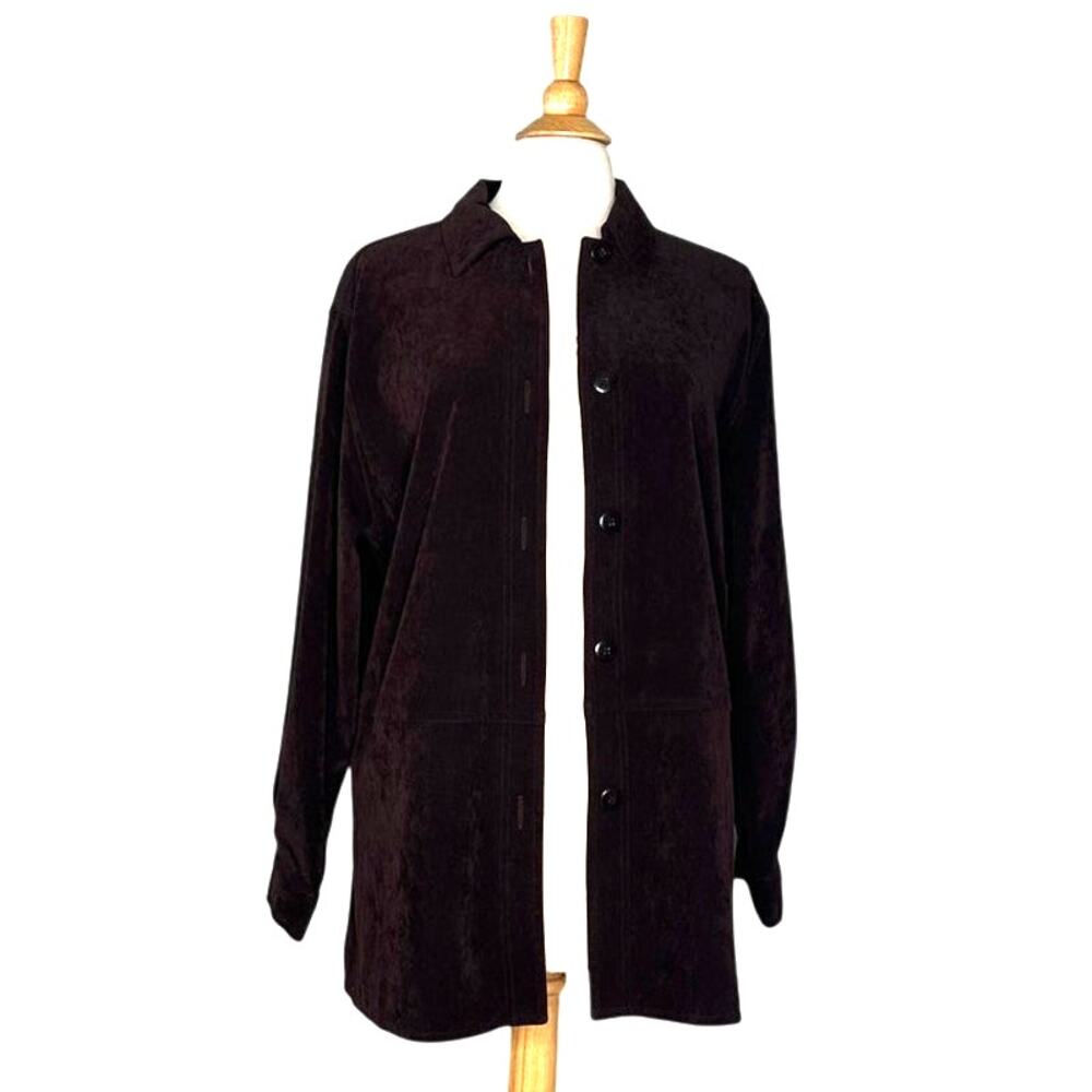 Mocha Brown Button Front Shacket 90s Vintage Faux Suede Trendy Barn Coat Chores